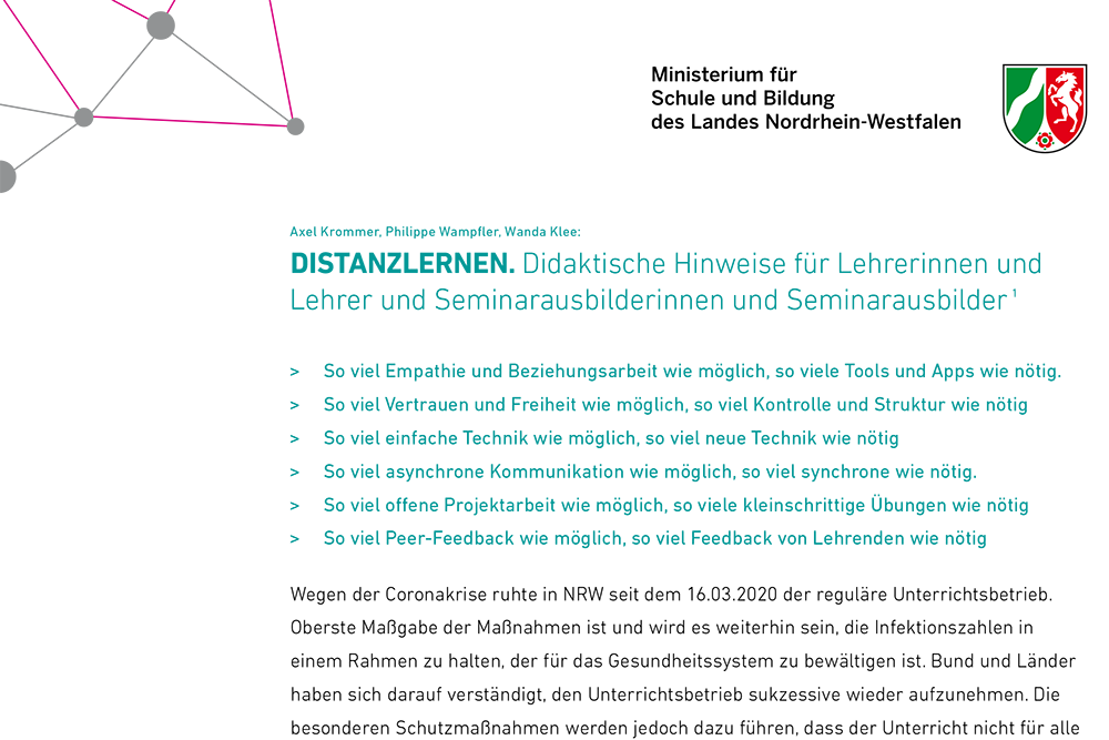 Impulse Fur Das Lernen Auf Distanz Vom Ministerium Fur Schule Und Bildung Des Landes Nordrhein Westfalen Medienzentrum Kreis Coesfeld